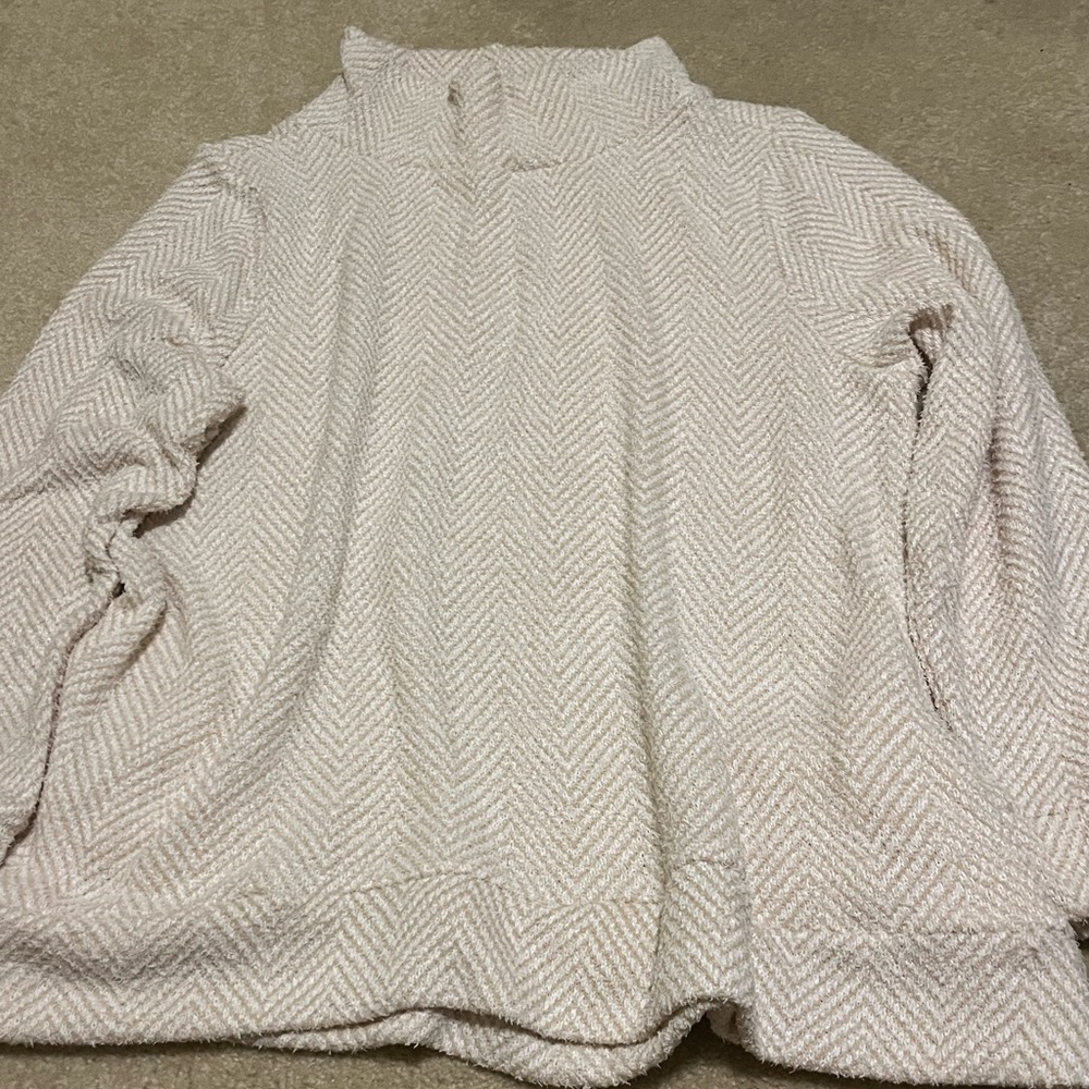 LOFT Mock Turtle Neck Sweater Ivory and Brown Chevron Design